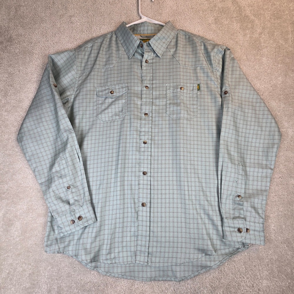 Marsh Wear Mens Large Blue Green Plaid Fishing Shirt Ventilated Roll Tab Sleeve